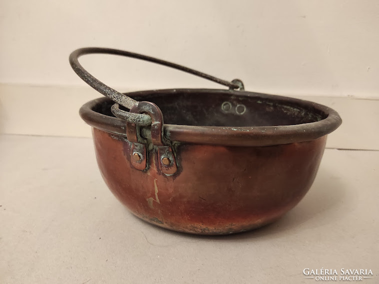 Antique Large Copper Red Copper Kitchen Cauldron Pot Pot with Iron Handles Tin Traces Inside
