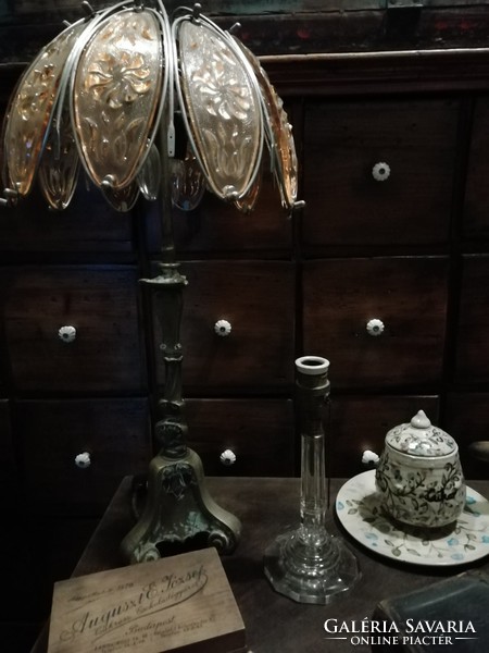 Polished glass atr deco, bedside lamp, copper and porcelain socket, early 20th century