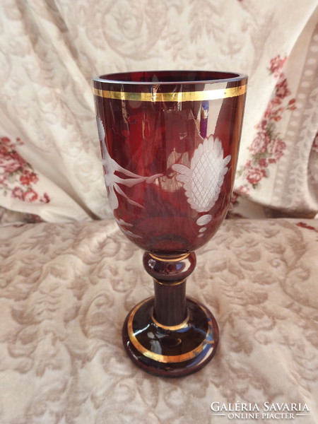 Antique Purple Pickled Erotic Scene with Biedermeier Cup - Hand Polished Glass Cup