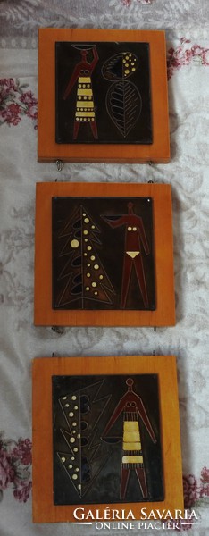 Three-piece retro fire enamel image - Christmas