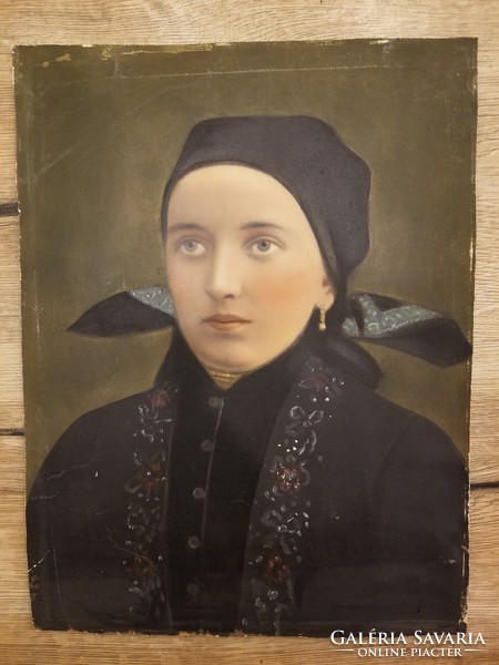 Painted portrait of peasant girl
