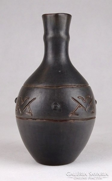 1G541 old black ceramic jug with handles