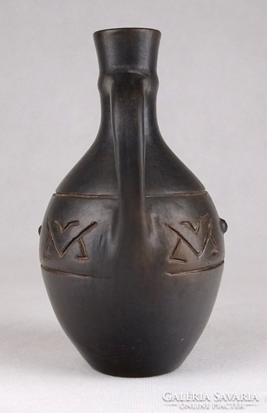 1G541 old black ceramic jug with handles