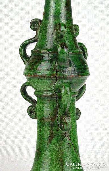 1G443 Antik zöld mázas székely cserép oromdísz - Szolokma Maros megye 51.5 cm
