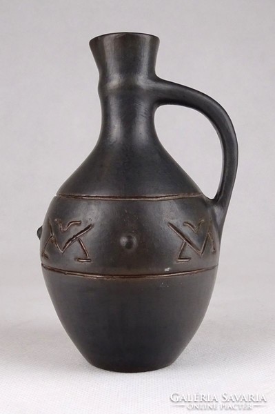 1G541 old black ceramic jug with handles