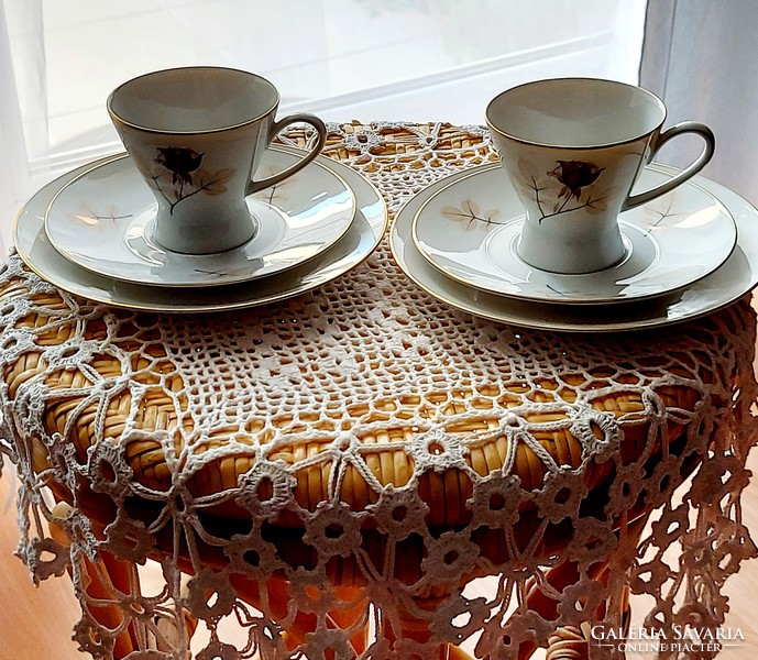 Rosenthal porcelán , 3 részes reggeliző, teás - kávés készlet, egyedi különleges mintával, aranyozva