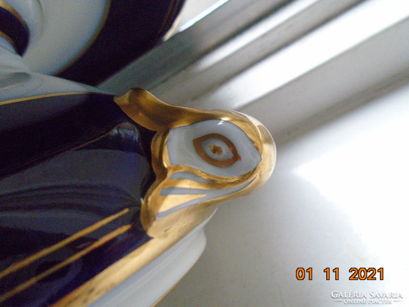 Novel Empire Cobalt Gold Hand Painted Sauce Serving Snake Head Pliers with Porcelain Ladle