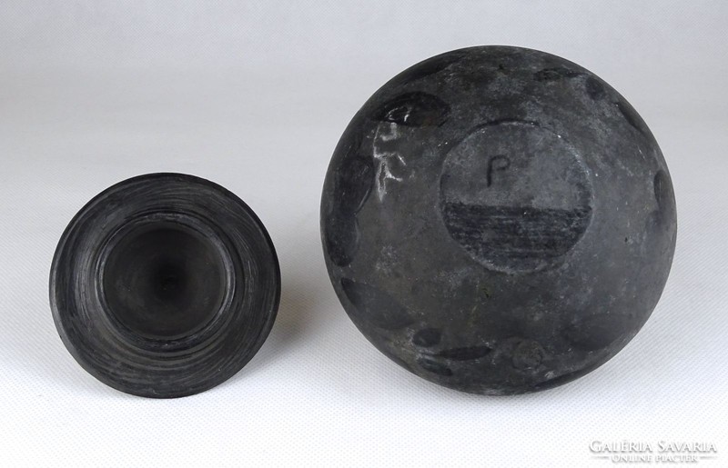 1G549 old black ceramic bonbonier with lid
