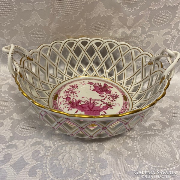 Rare Herend Indian basket pattern large size openwork basket