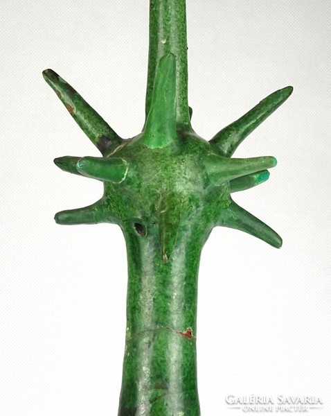1G443 Antik zöld mázas székely cserép oromdísz - Szolokma Maros megye 51.5 cm