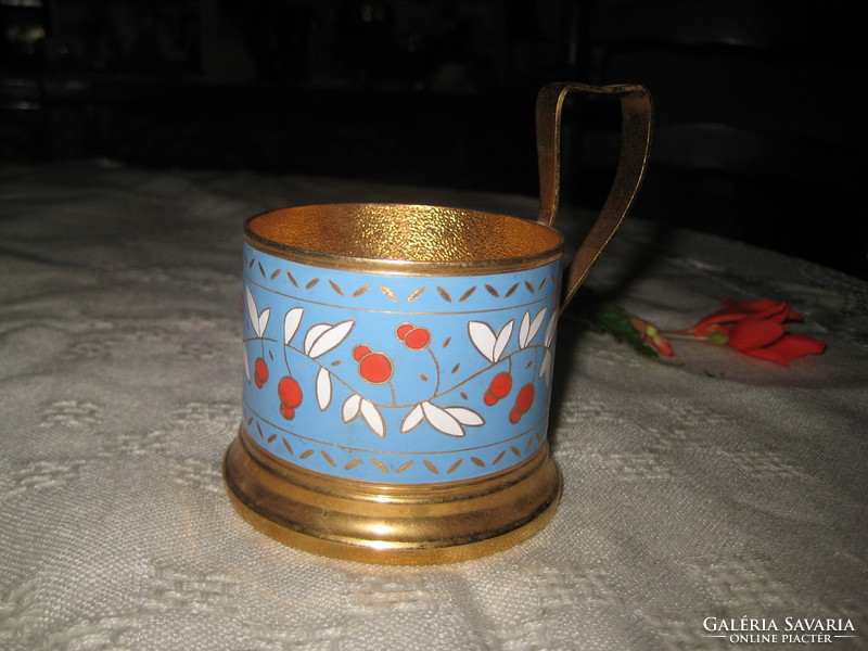 1 metal cup holder with fire enamel decor, 6.5 cm inside