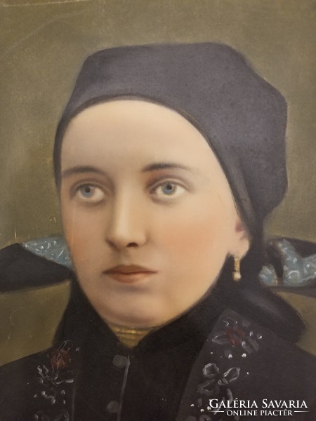 Painted portrait of peasant girl