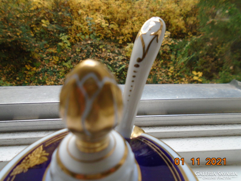Novel Empire Cobalt Gold Hand Painted Sauce Serving Snake Head Pliers with Porcelain Ladle