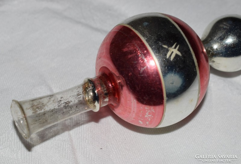 Antik karácsonyfadísz üveg csúcsdísz kis méretű 24,5 x 5 cm Karácsony dekoráció mini gömbös