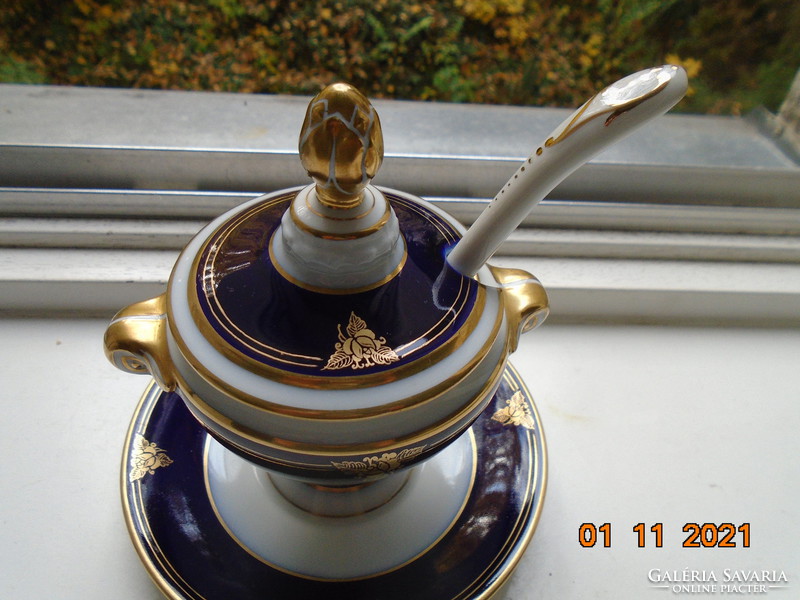 Novel Empire Cobalt Gold Hand Painted Sauce Serving Snake Head Pliers with Porcelain Ladle