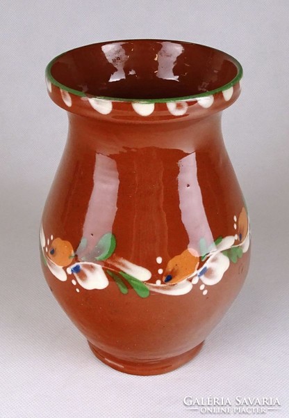 1G544 Régi barna mázas kerámia váza 17.5 cm