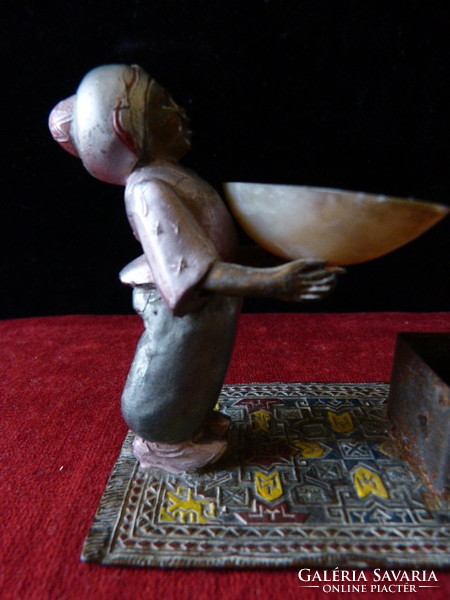 Old bronze / copper / shell nutmeg figurine.
