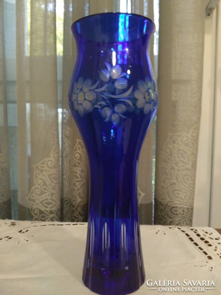 Blue tinted frosted glass vase
