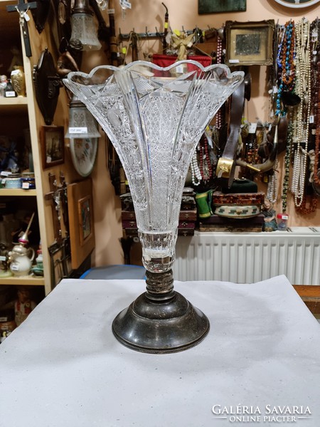 Old silver crystal vase with base