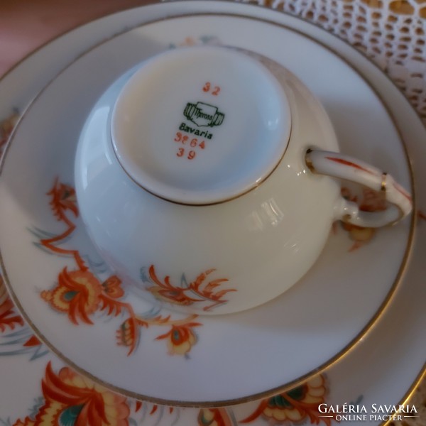 Antik Thomas Bavaria porcelán teás, reggeliző készlet, étkészlet különleges minta, jelzett,hibátlan