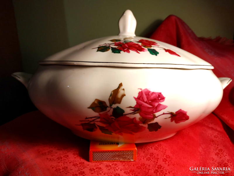 Fabulous pink porcelain soup serving bowl, centerpiece