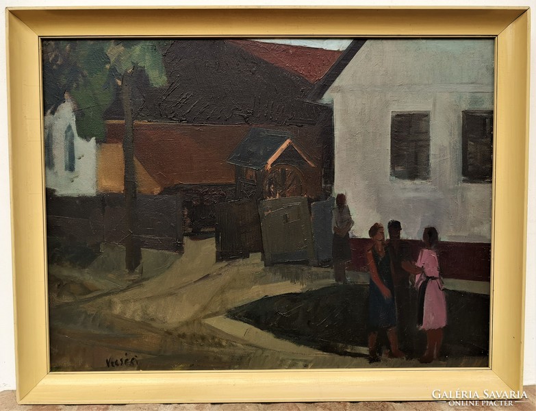 Sándor Vecsési (1930 -) in the shadow of houses c.Picture hall oil painting with original guarantee !!