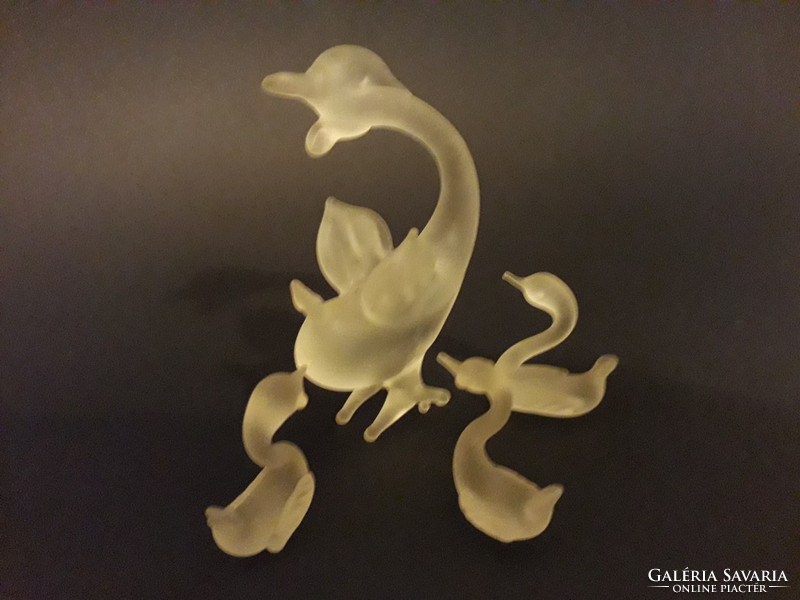 Craft frosted glass swan with three small chicks