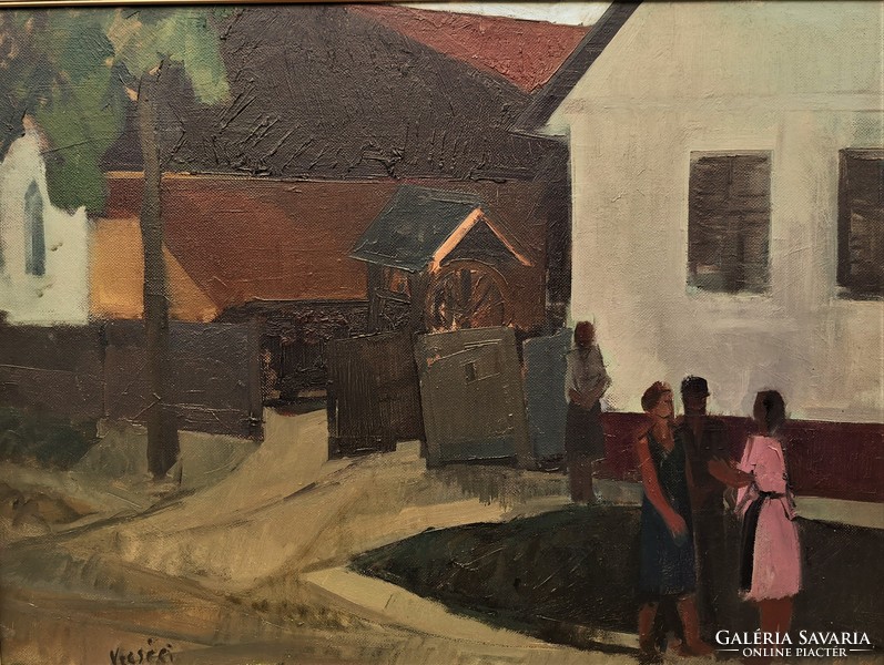 Sándor Vecsési (1930 -) in the shadow of houses c.Picture hall oil painting with original guarantee !!