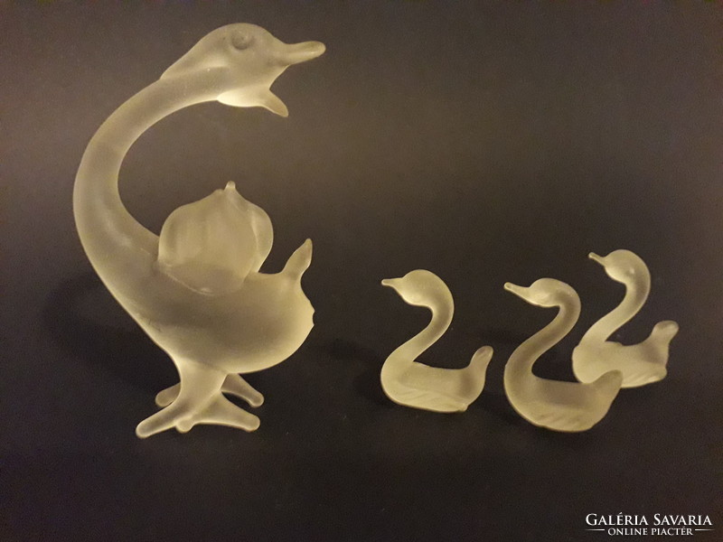 Craft frosted glass swan with three small chicks