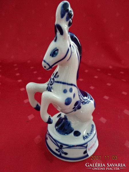 Orosz porcelán ló, kobalt kék kézi festéssel, magassága 12,5 cm. Vanneki!