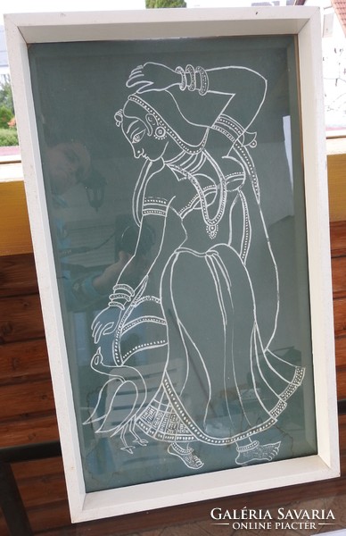 Oriental woman - thick wooden frame