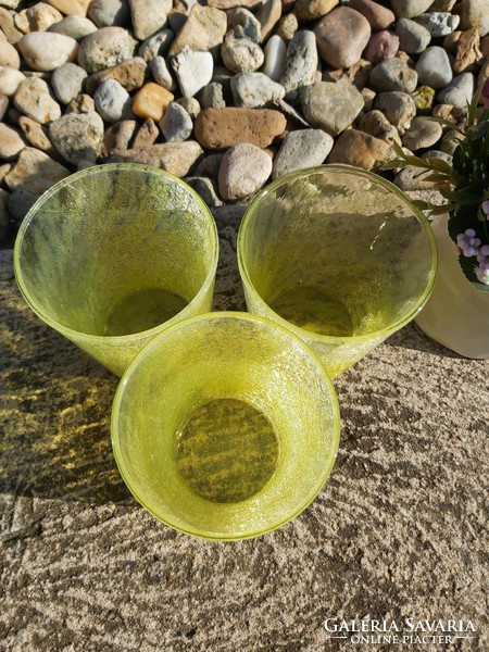 3pcs Rare Yellow Glass Cups Shattered Beautiful Veil Glass Veil Karcag Berekfürdő Glass