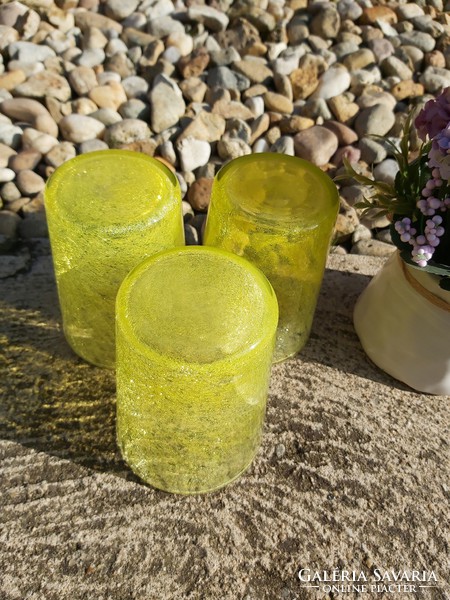 3pcs Rare Yellow Glass Cups Shattered Beautiful Veil Glass Veil Karcag Berekfürdő Glass