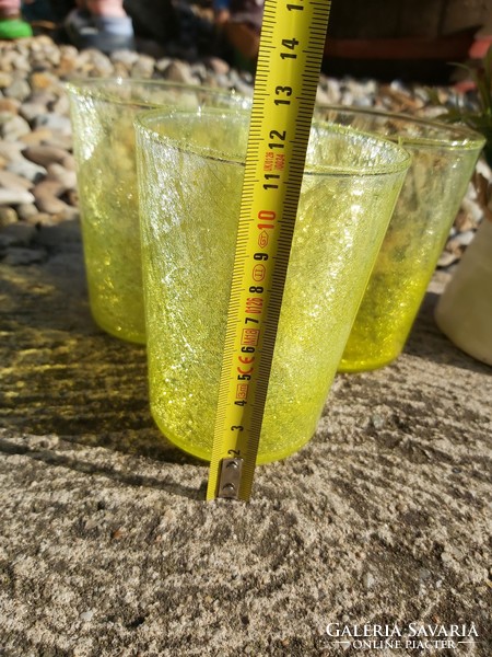 3 db ritka sárga  pohár poharak  repesztett Gyönyörű  Fátyolüveg fátyol karcagi berekfürdői üveg