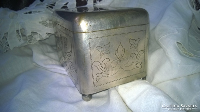 Antique silver-plated sugar box, offering a classic shape
