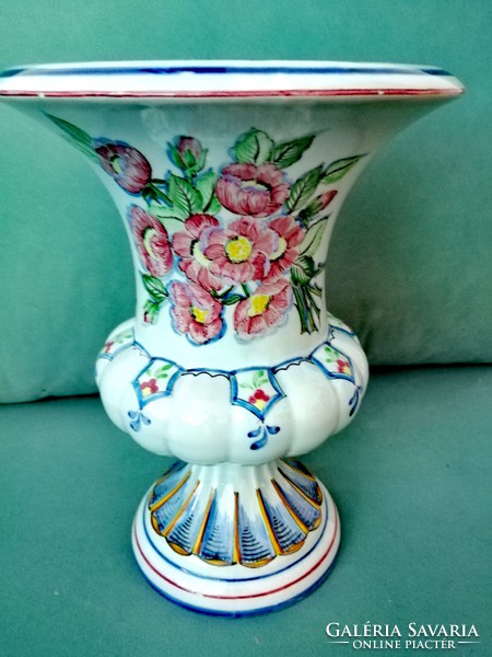 Antik Portugál nagyméretű kézzel festett porcelán kaspó váza