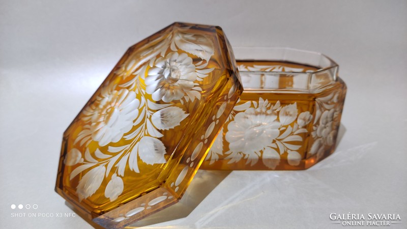 Antik Art Deco Bohemia Karl Palda kristály üveg ékszertartó doboz v. bonbonier 1930-as évek