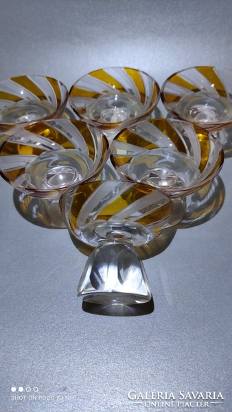 Antik Art Deco Bohemia Karl Palda likőrös készlet üveg + 6 pohár 1930-as évek