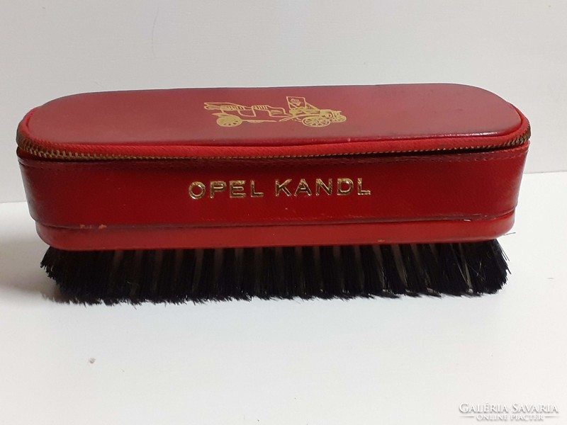 Retro marked clothes brush red leather zipped top with travel first aid kit