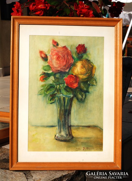 D. B .: Bouquet of roses, 1962 - watercolor, framed