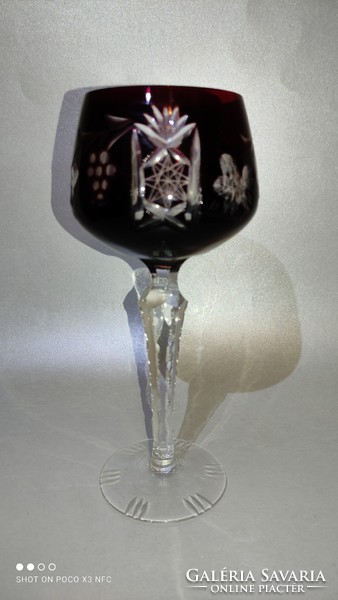 Bordó marsala mintás csiszolt  kristály boros pohár