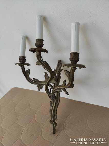 Antique 3 Arm Rococo Duck Cast Copper Wall Lamp + 3 New Decorative Candles and 3 Light Bulbs 4625