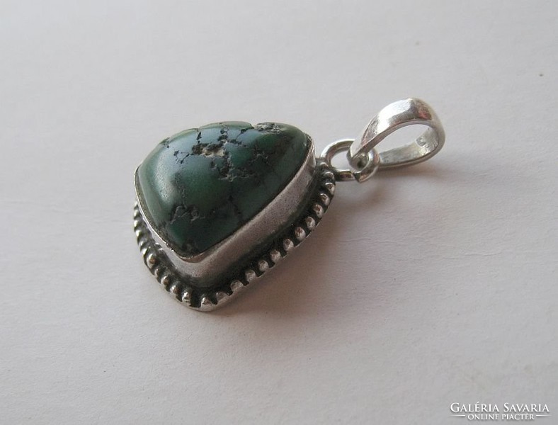 Special old green turquoise silver pendant