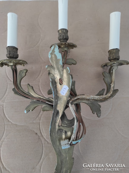 Antique 3 Arm Rococo Duck Cast Copper Wall Lamp + 3 New Decorative Candles and 3 Light Bulbs 4625