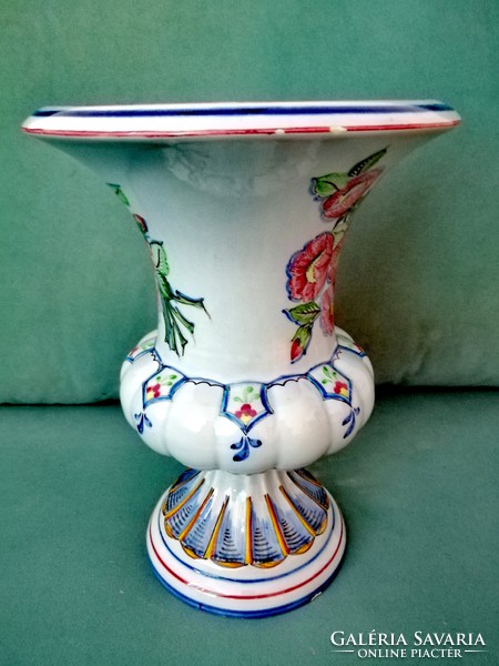 Antique Portuguese large hand-painted porcelain pot vase