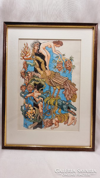 The Story of Creation / Reassurance of Gender 'series, etching-watercolor technique, with ripé signature, 1980
