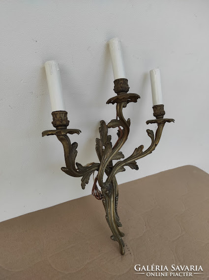 Antique 3 Arm Rococo Duck Cast Copper Wall Lamp + 3 New Decorative Candles and 3 Light Bulbs 4625