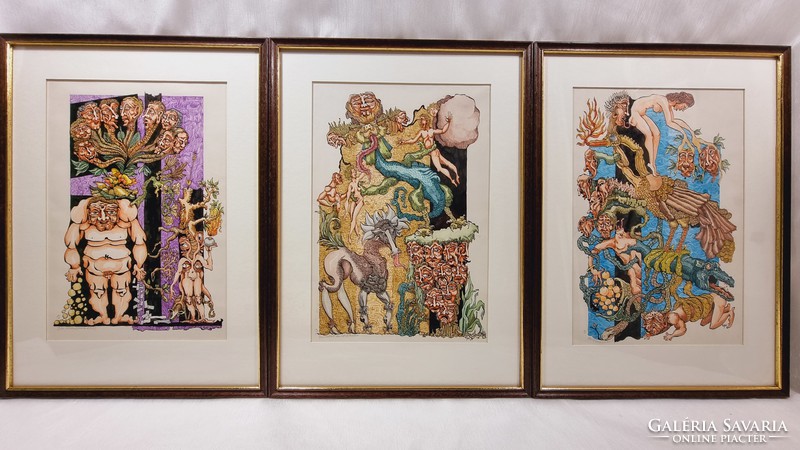 The Story of Creation / Reassurance of Gender 'series, etching-watercolor technique, with ripé signature, 1980