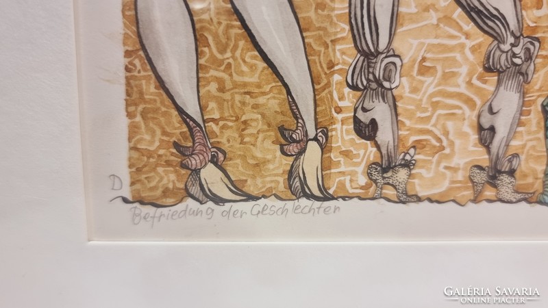 The Story of Creation / Reassurance of Gender 'series, etching-watercolor technique, with ripé signature, 1980