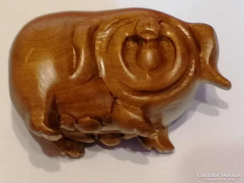 Art deco wooden carved lucky pig